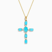 14K Yellow Gold Turquoise and Diamond Cross Pendant