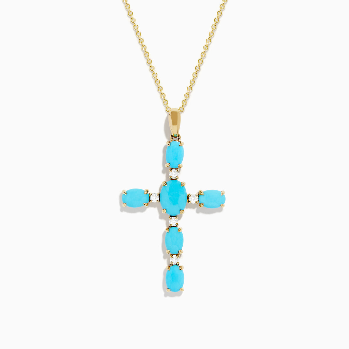 14K Yellow Gold Turquoise and Diamond Cross Pendant