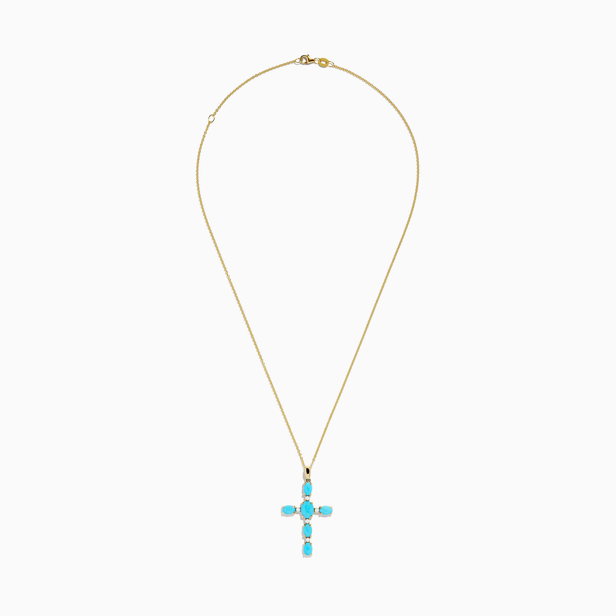14K Yellow Gold Turquoise and Diamond Cross Pendant