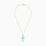 14K Yellow Gold Turquoise and Diamond Cross Pendant
