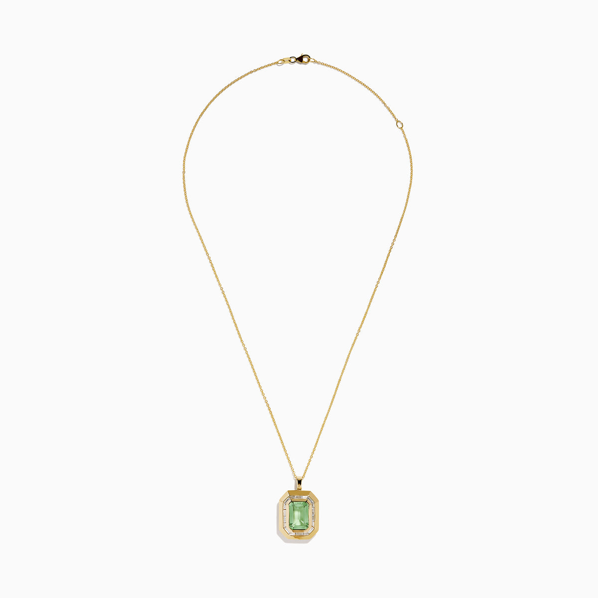 14K Yellow Gold Green Amethyst and Diamond Halo Pendant