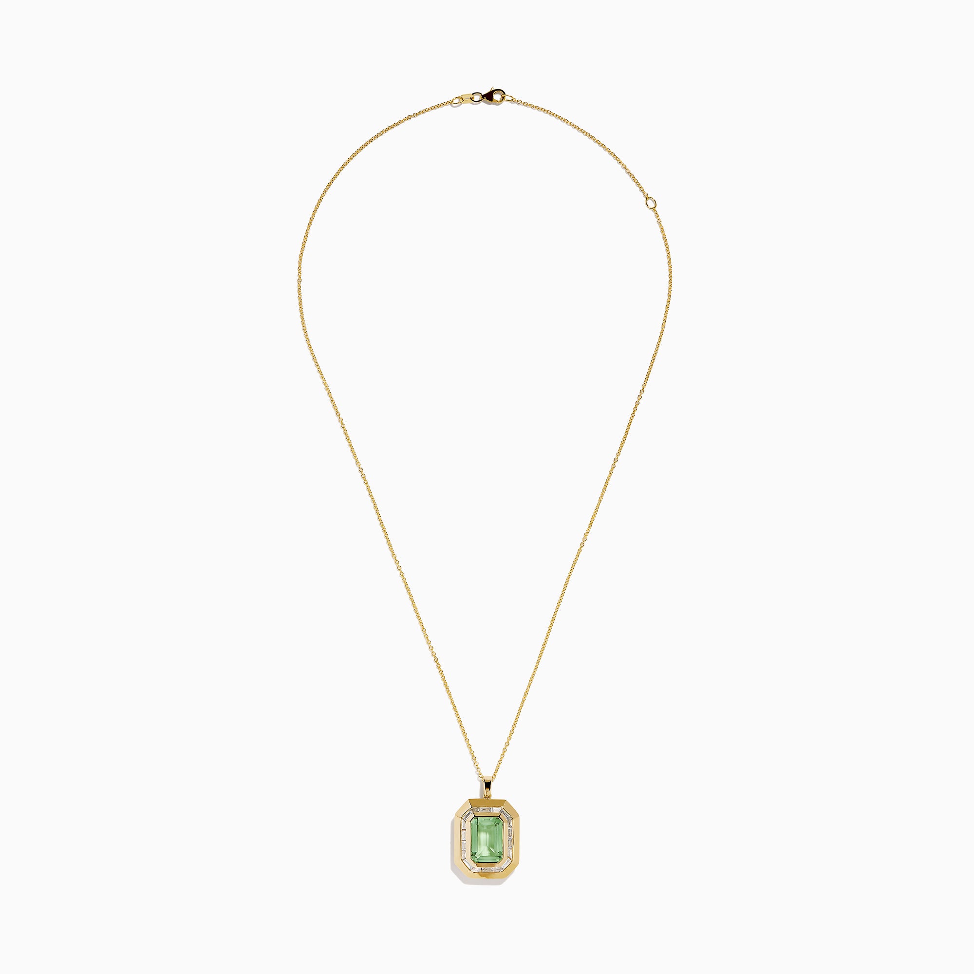 14K Yellow Gold Green Amethyst and Diamond Halo Pendant