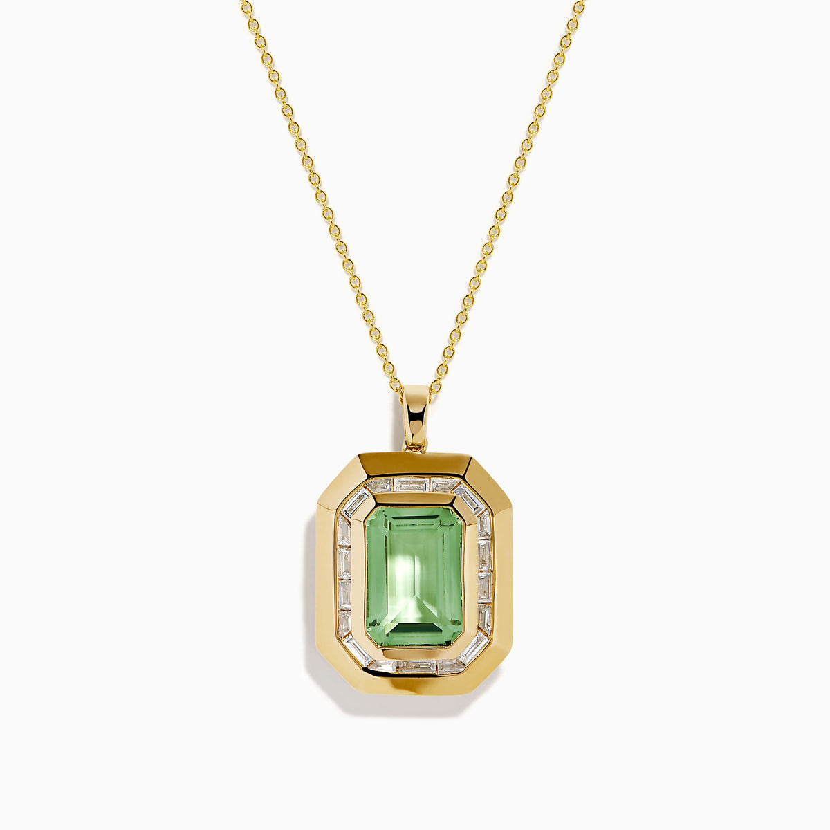 14K Yellow Gold Green Amethyst and Diamond Halo Pendant