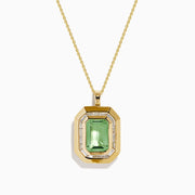 14K Yellow Gold Green Amethyst and Diamond Halo Pendant