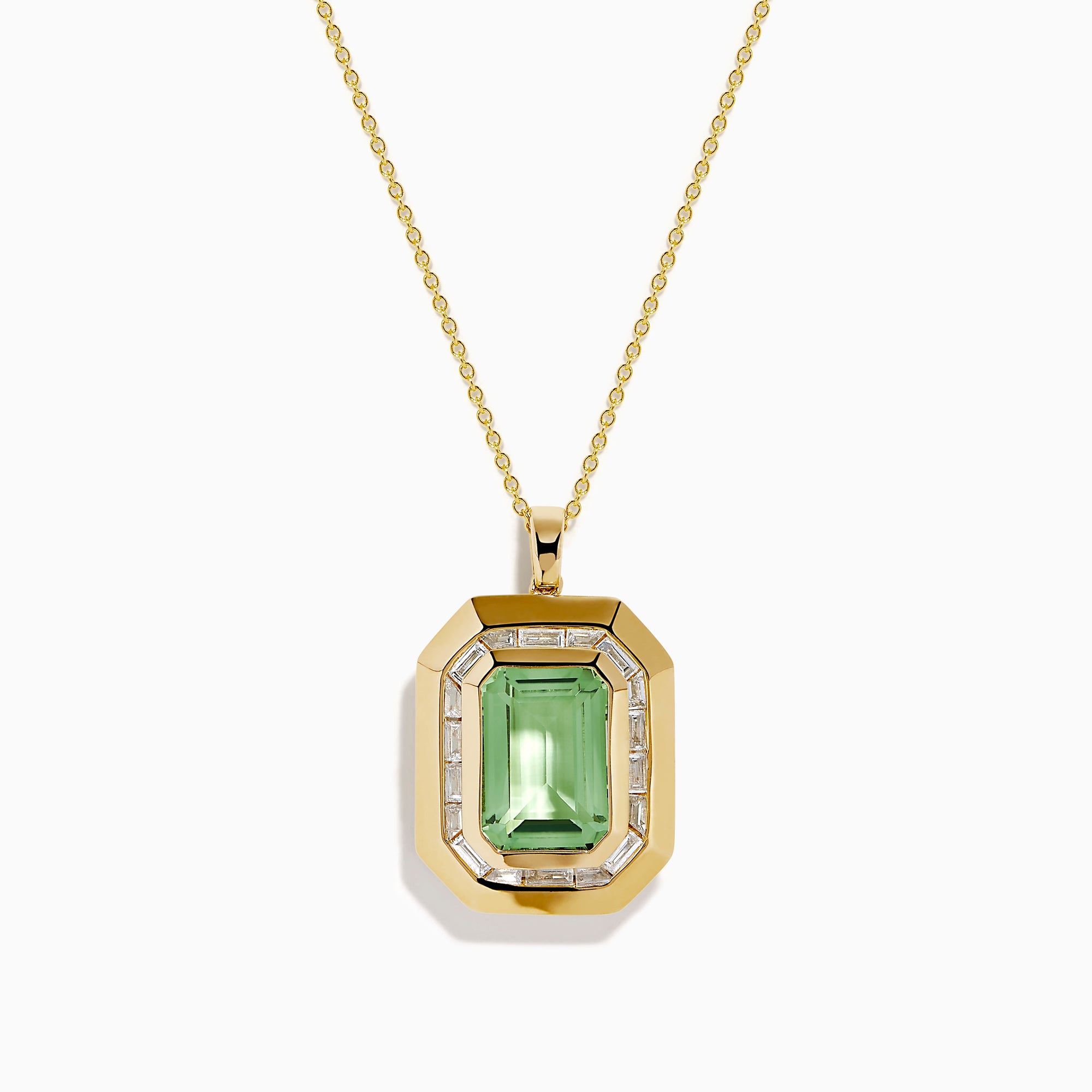 14K Yellow Gold Green Amethyst and Diamond Halo Pendant