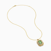 14K Yellow Gold Green Amethyst and Diamond Halo Pendant