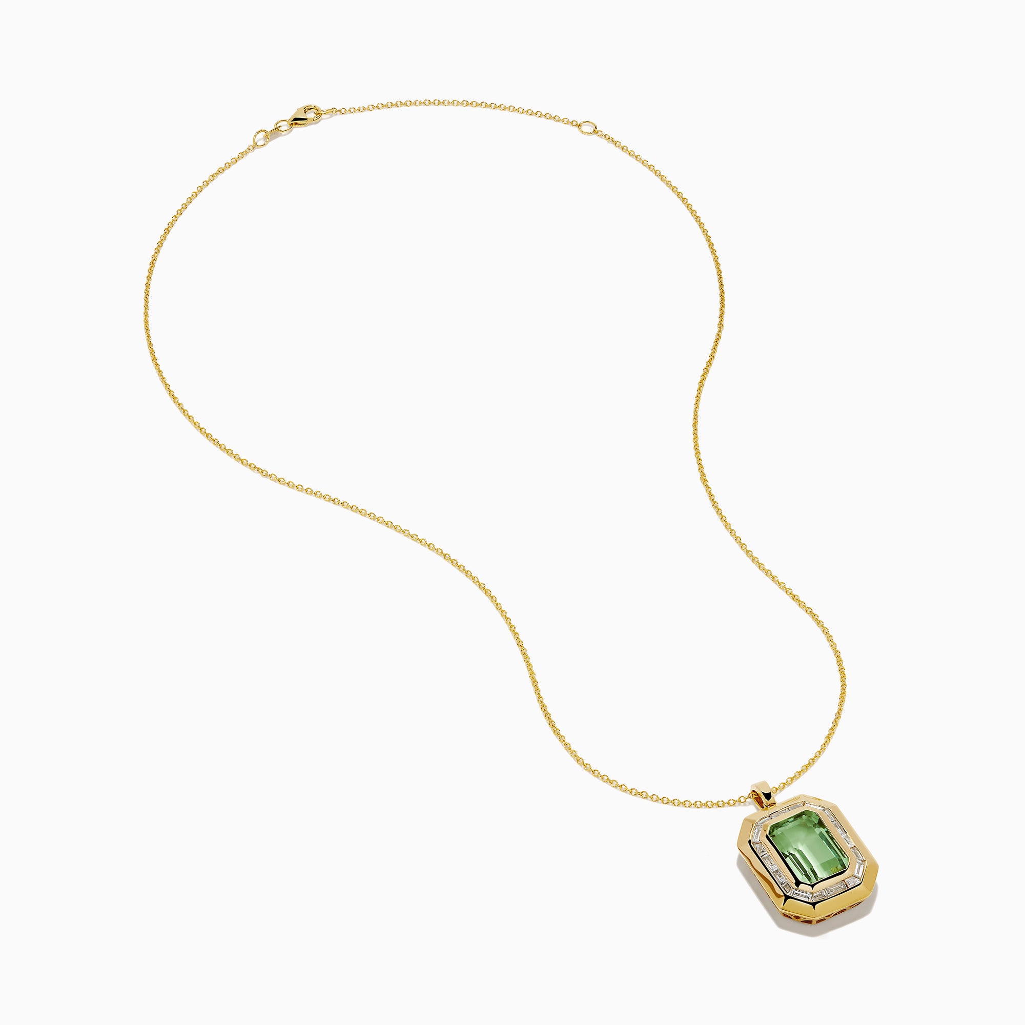 14K Yellow Gold Green Amethyst and Diamond Halo Pendant