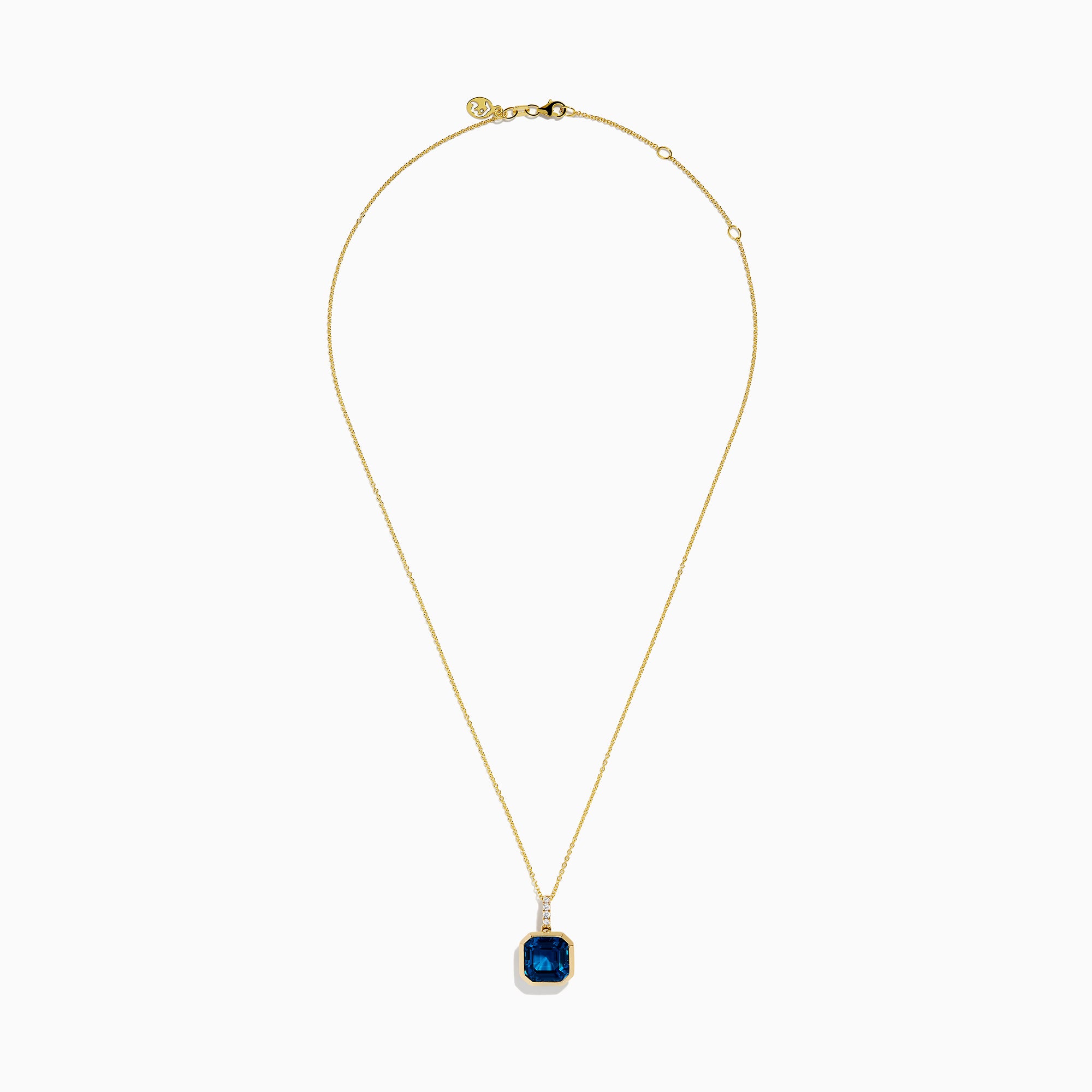14K Yellow Gold Blue Topaz and Diamond Bezel-Set Pendant