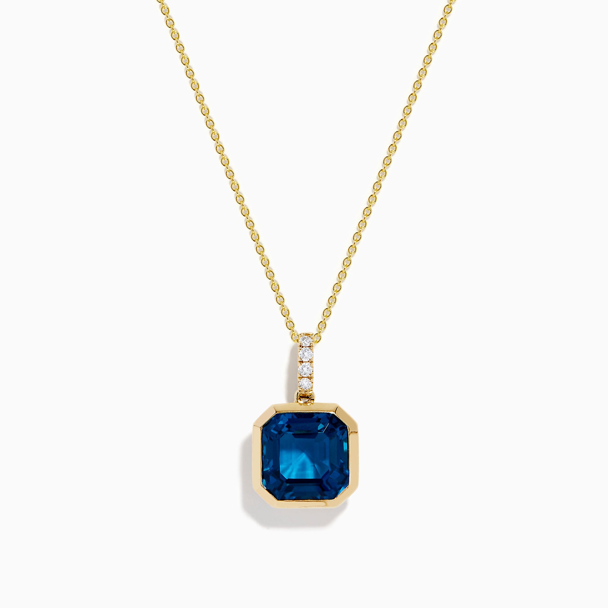 14K Yellow Gold Blue Topaz and Diamond Bezel-Set Pendant