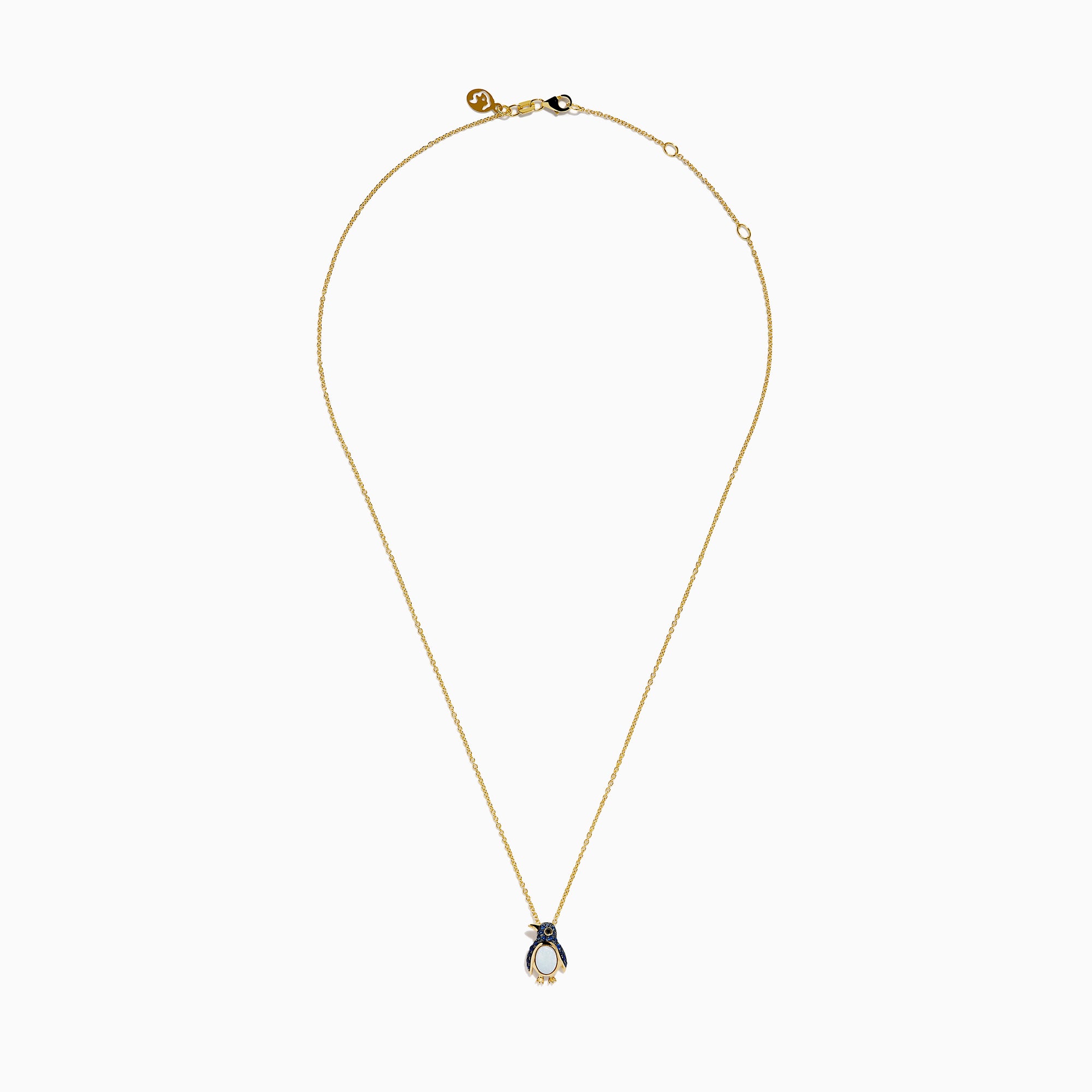14K Yellow Gold Opal, Blue Sapphire and Black Diamond Penguin Pendant