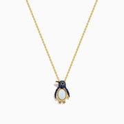 14K Yellow Gold Opal, Blue Sapphire and Black Diamond Penguin Pendant