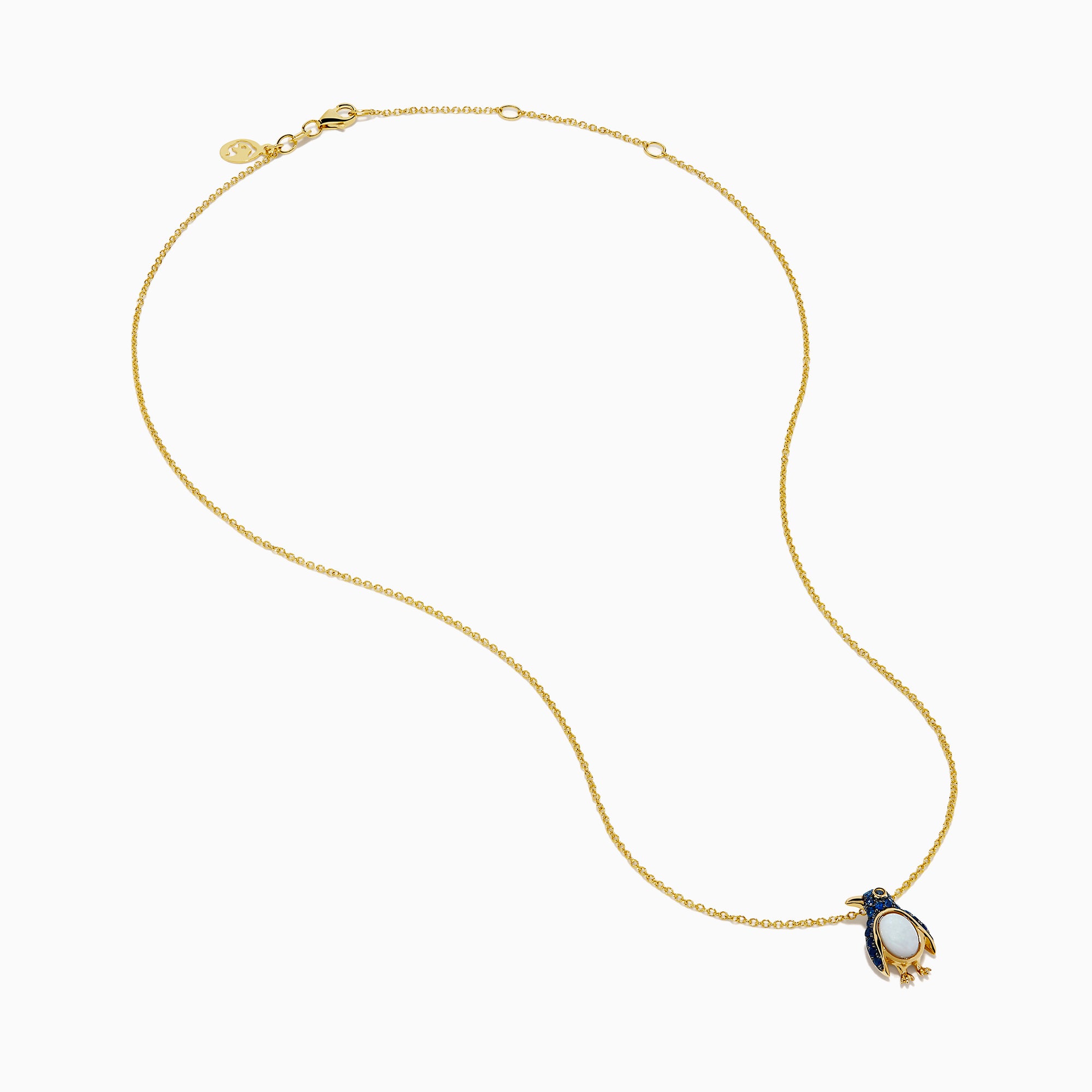 14K Yellow Gold Opal, Blue Sapphire and Black Diamond Penguin Pendant