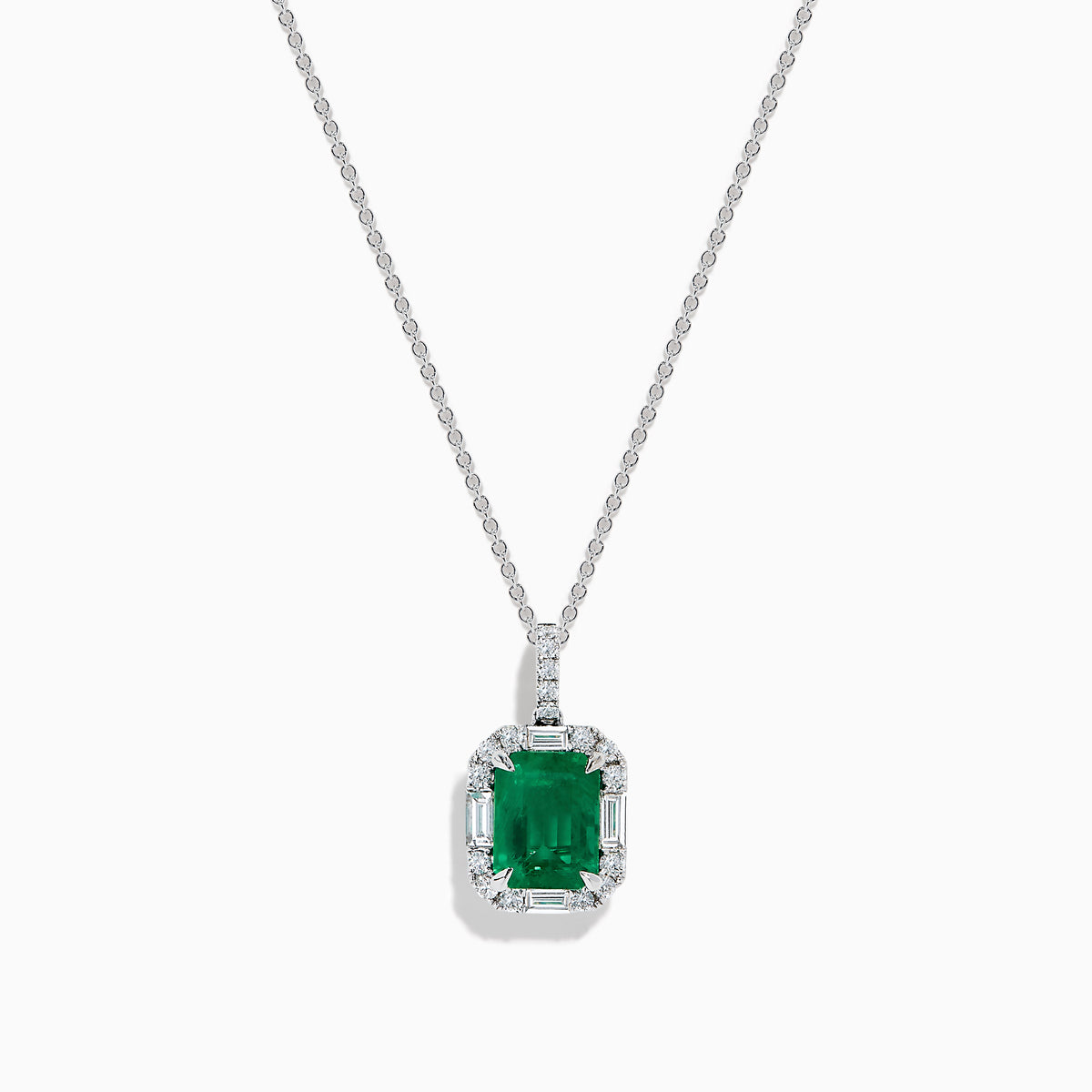 Effy Hematian18K White Gold Emerald and Diamond Halo Pendant