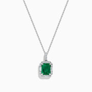 Effy Hematian18K White Gold Emerald and Diamond Halo Pendant