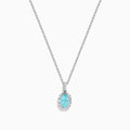 Effy Hematian 14K White Gold Paraiba and Diamond Halo Pendant features an oval blue Paraiba gemstone surrounded by a sparkling diamond halo, showcased on a plain white background.