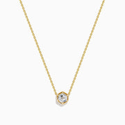 Lab Grown Diamond 1.00ct Hexagon Solitaire Necklace in 14K Yellow Gold—a striking gold chain necklace showcasing a hexagonal pendant with a central lab grown diamond, beautifully displayed on a white background.