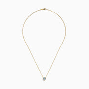 The 14K Yellow Gold Aquamarine Bezel Paperclip Chain Pendant features a round light blue aquamarine in a simple gold bezel on a delicate paperclip chain, shown against a white background.