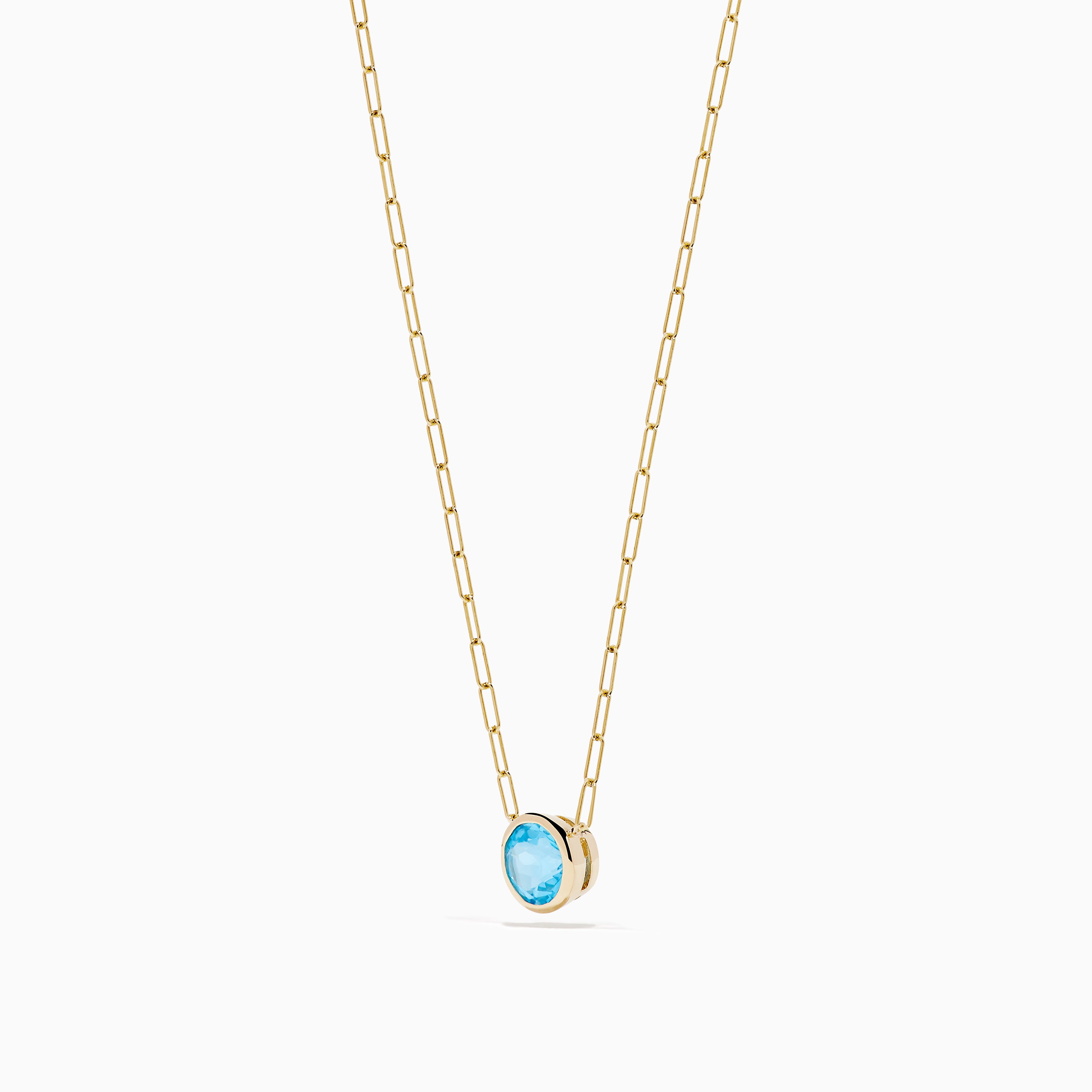 14K Yellow Gold Blue Topaz Bezel Paperclip Chain Pendant