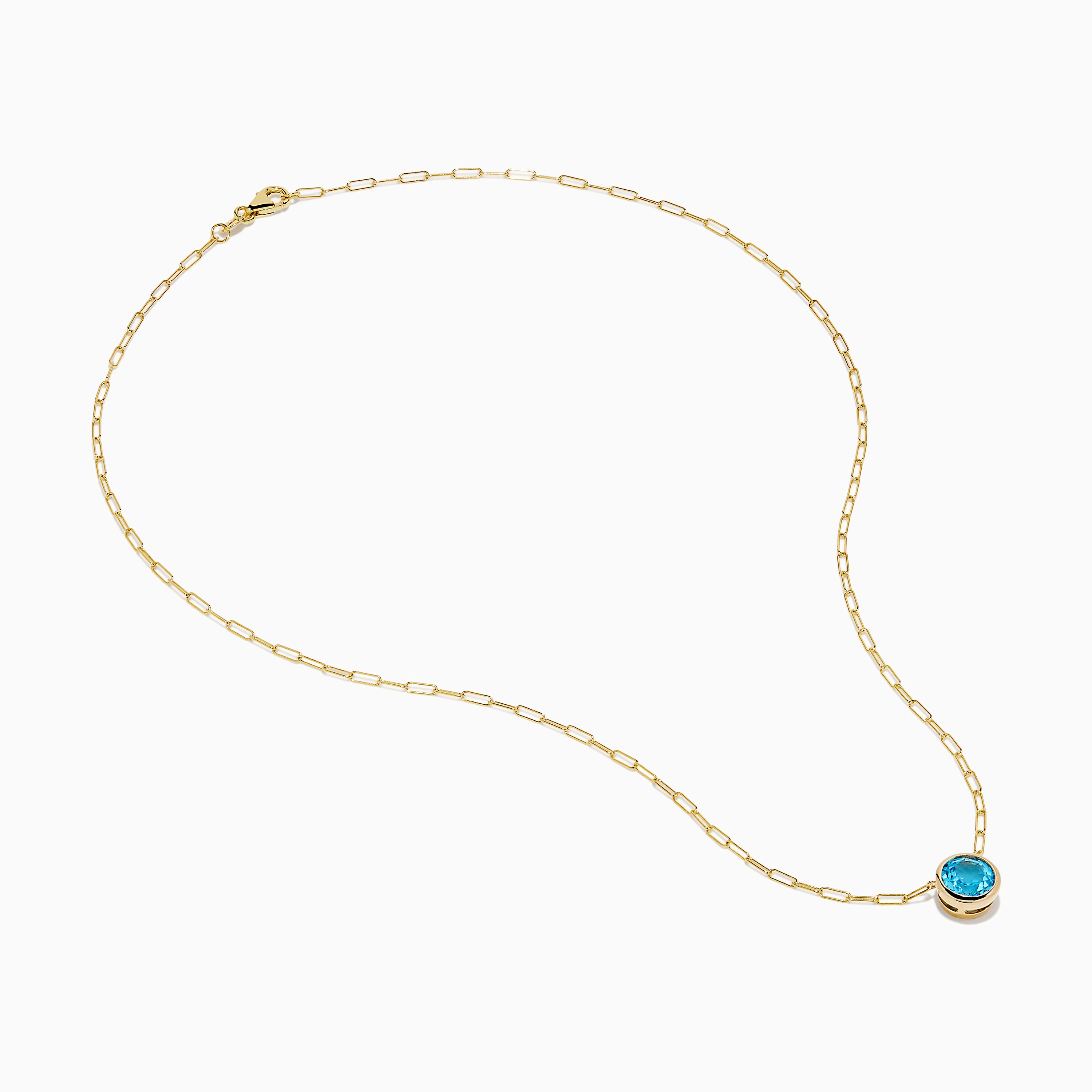 14K Yellow Gold Blue Topaz Bezel Paperclip Chain Pendant