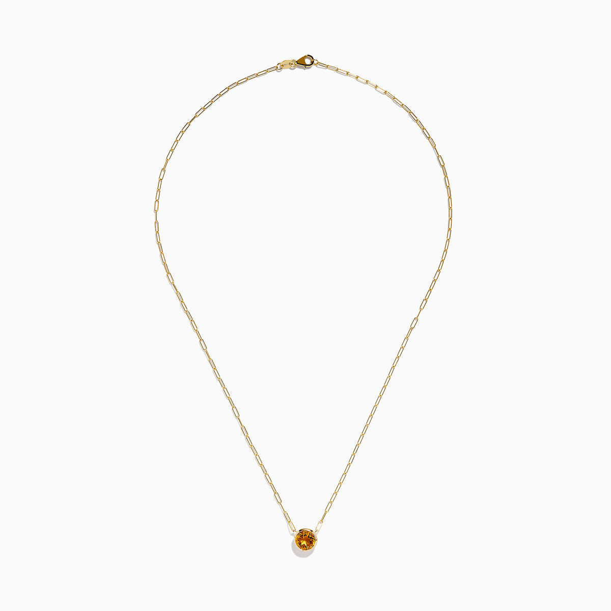 The 14K Yellow Gold Citrine Bezel Paperclip Chain Pendant features a single round citrine gemstone set in yellow gold, displayed on a white background.