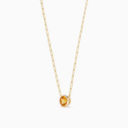 The 14K Yellow Gold Citrine Bezel Paperclip Chain Pendant features a single round citrine gemstone set in yellow gold, displayed on a white background.