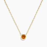 The 14K Yellow Gold Citrine Bezel Paperclip Chain Pendant features a single round citrine gemstone set in yellow gold, displayed on a white background.