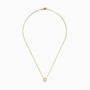 The 14K Yellow Gold Opal Bezel Paperclip Chain Pendant features a single round white opal in a simple, elegant bezel setting on a delicate yellow gold chain.