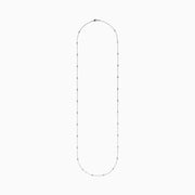 The 14K White Gold 36 Inch 2.00ct Diamond Station Necklace showcases round bezel-set diamonds evenly spaced along a fine chain, presented on a plain white background.