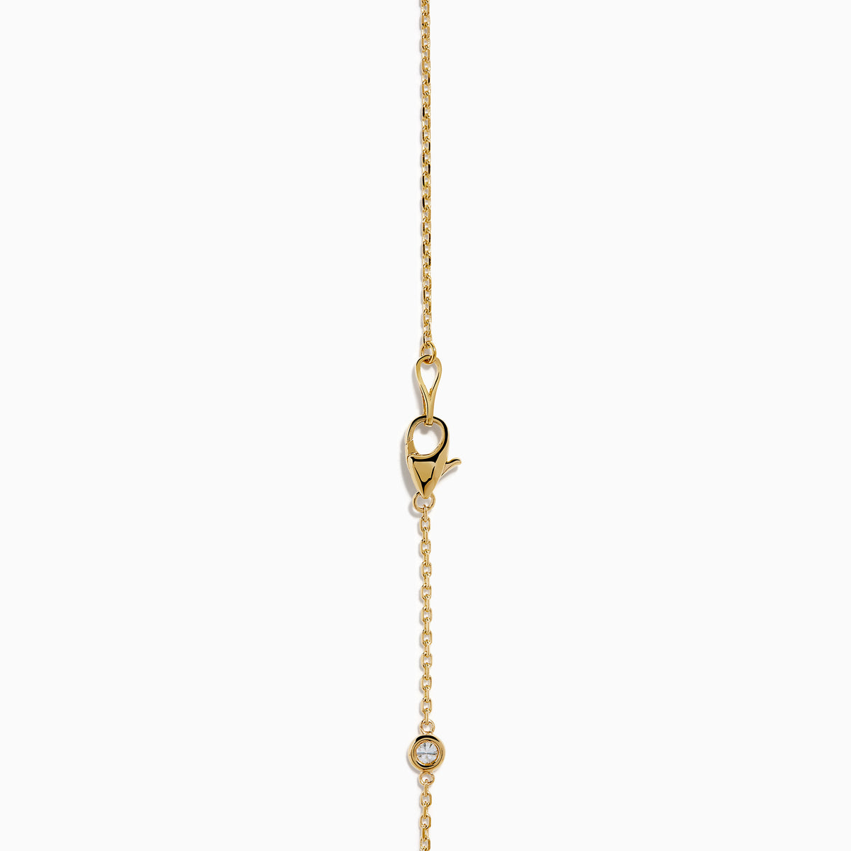 The 14K Yellow Gold Diamond Station Necklace, 1.00 TCW, features evenly spaced round diamonds in bezel settings on a delicate gold chain, shown elegantly against a white background.
