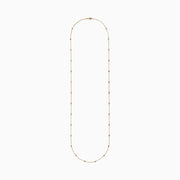 The 14K Yellow Gold 36 Inch 2.00ct Diamond Station Necklace features bezel-set round diamonds spaced evenly along a delicate gold chain, shown against a white background.