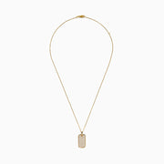 14K Yellow Gold Diamond Dog Tag Pendant: A gold chain necklace with a rectangular pendant, rounded corners, and sparkling diamond accents set in polished 14K yellow gold for an elegant finish.