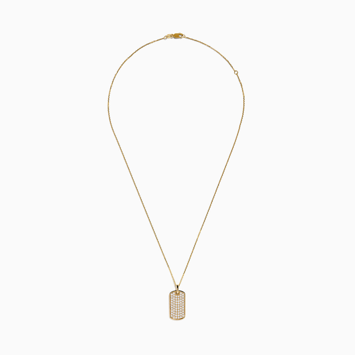 14K Yellow Gold Diamond Dog Tag Pendant: A gold chain necklace with a rectangular pendant, rounded corners, and sparkling diamond accents set in polished 14K yellow gold for an elegant finish.