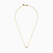 The 14K Yellow Gold Pavé Diamond Infinity Necklace features a horizontal infinity symbol pendant adorned with tiny clear pavé diamonds.