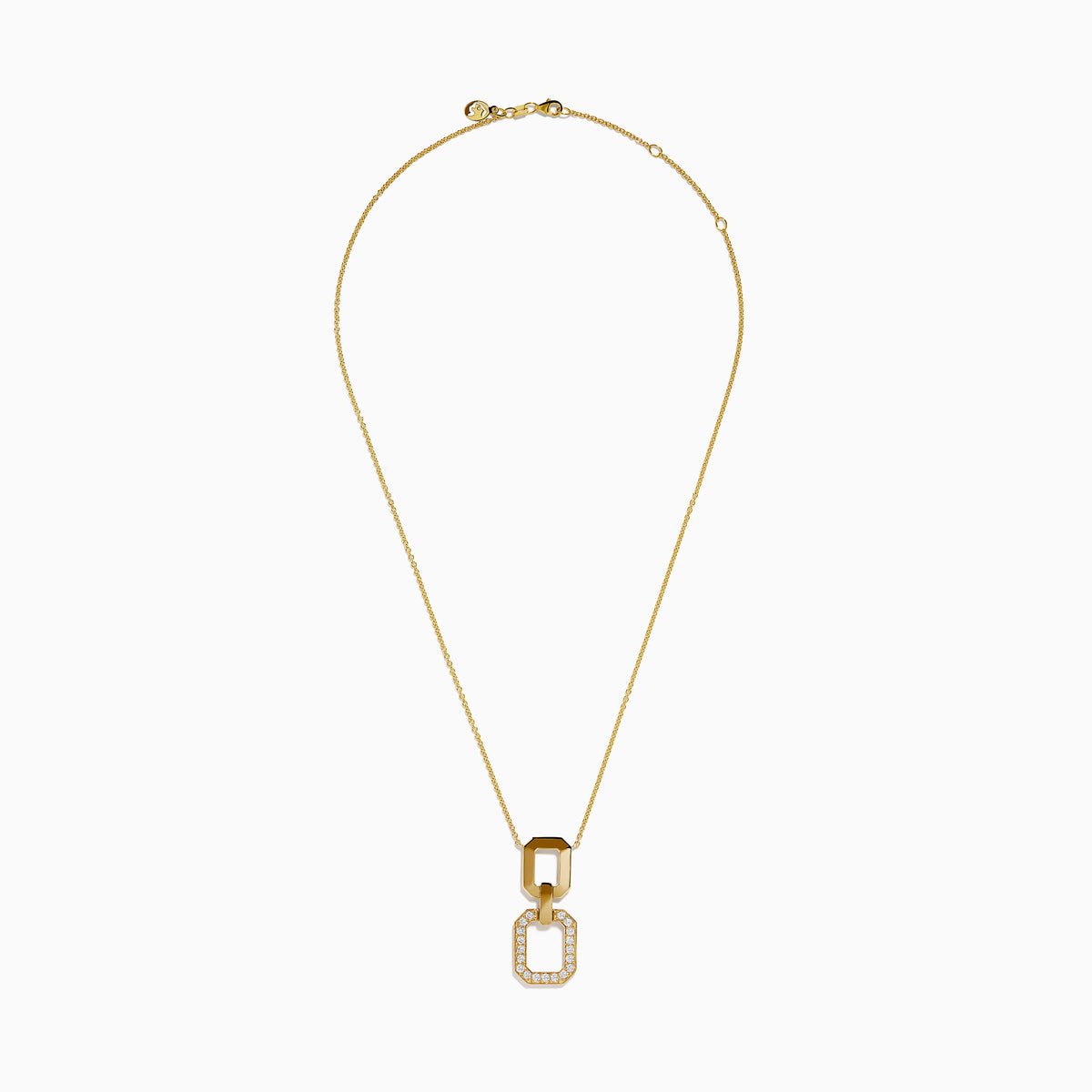 14K Yellow Gold Diamond Polished and Pavé Double-Link Necklace