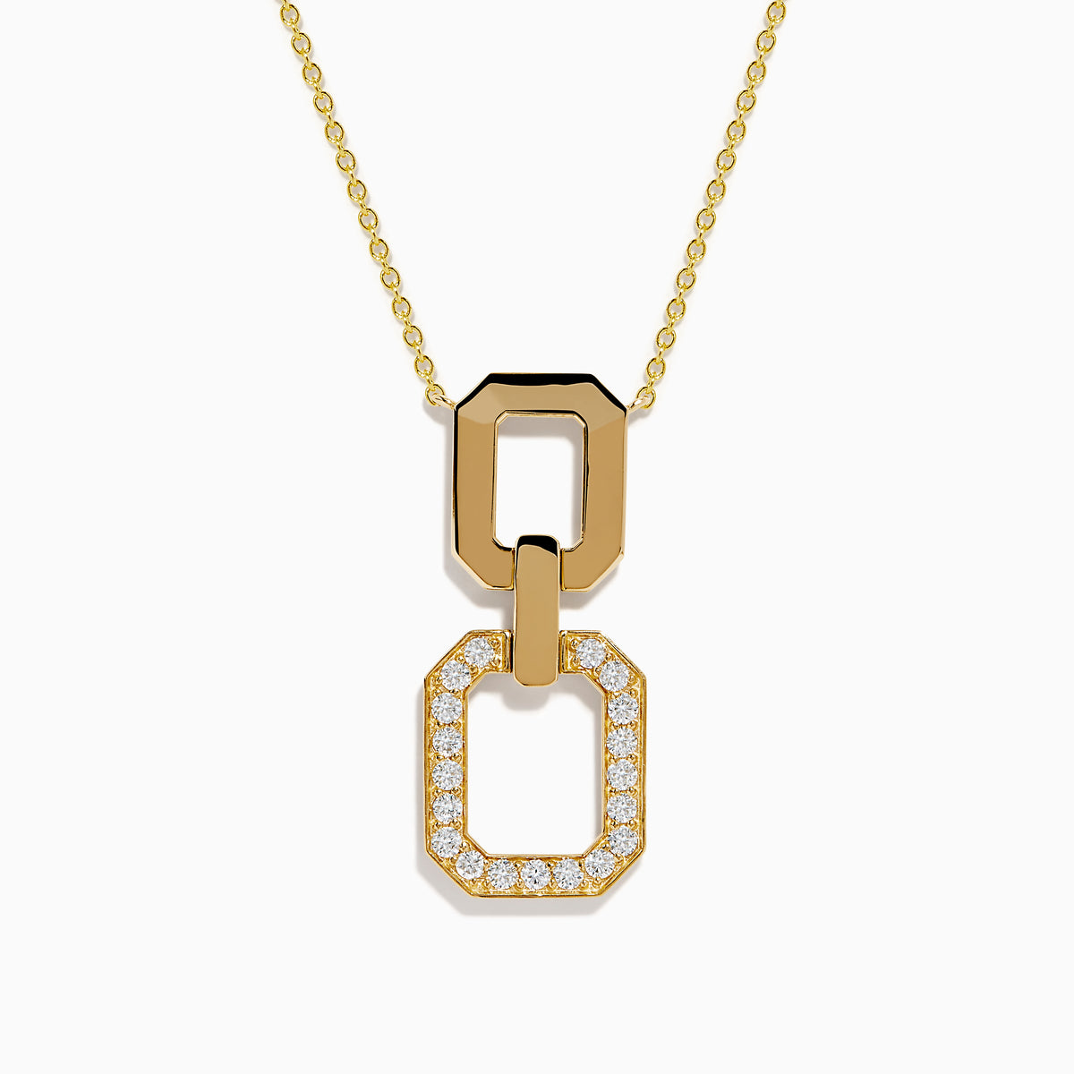 14K Yellow Gold Diamond Polished and Pavé Double-Link Necklace