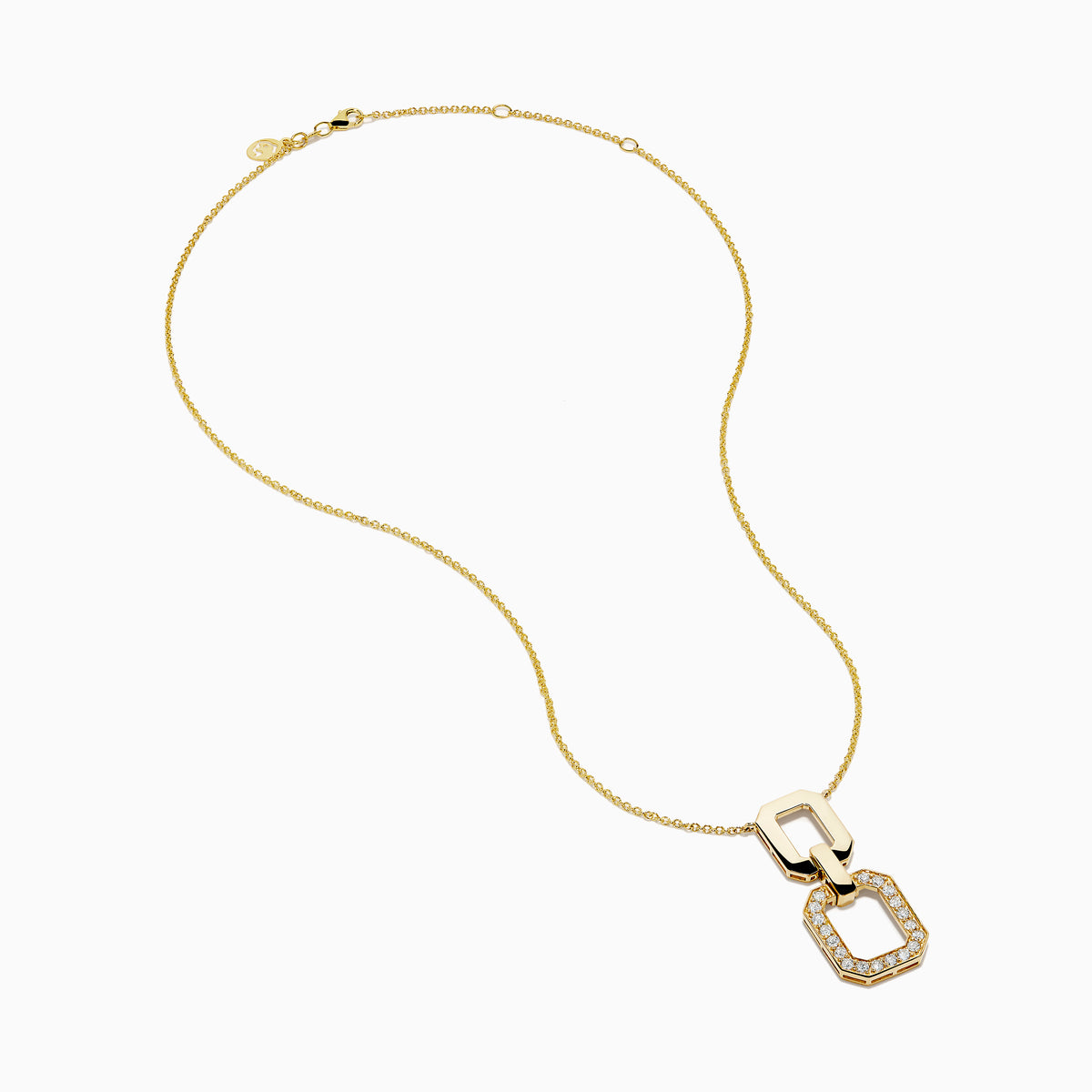14K Yellow Gold Diamond Polished and Pavé Double-Link Necklace