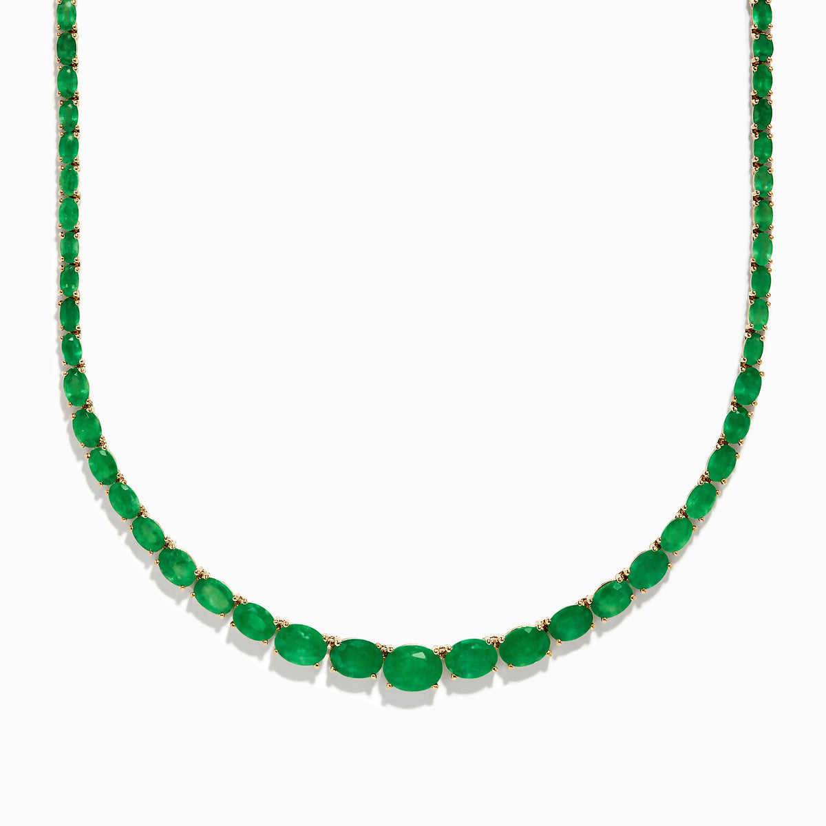 The Brasillica 14K Yellow Gold Emerald Graduated Eternity Necklace features a continuous row of oval emeralds set in yellow gold, displayed against a white background.
