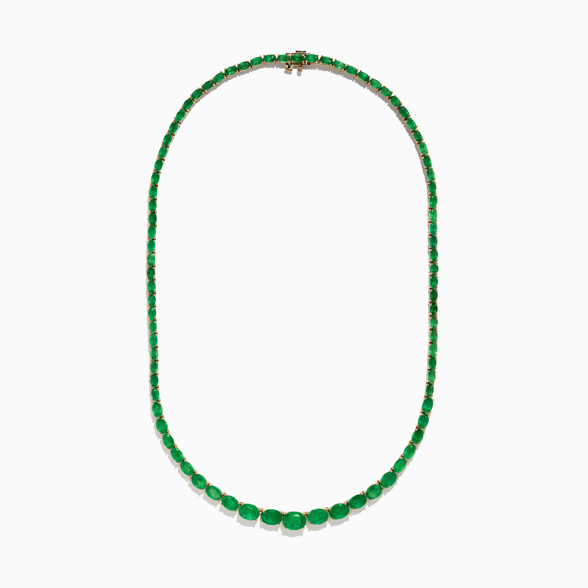 The Brasillica 14K Yellow Gold Emerald Graduated Eternity Necklace features a continuous row of oval emeralds set in yellow gold, displayed against a white background.