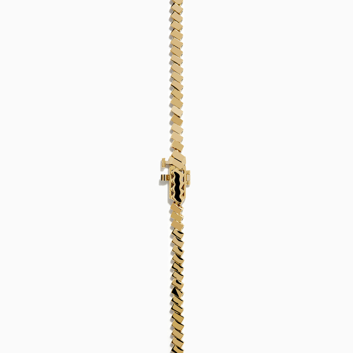 The Watercolors 14K Yellow Gold Multi Color Sapphire Tennis Necklace showcases a rainbow gradient of rectangular sapphires—blue, green, yellow, orange, and pink—set in yellow gold against a white background.