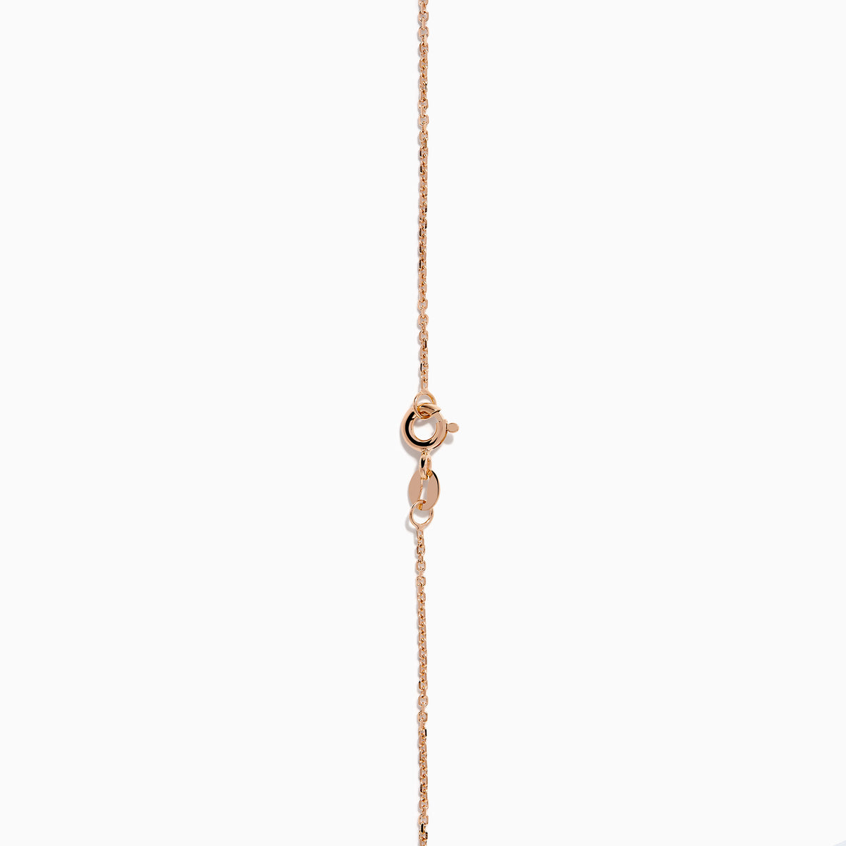 The 14K Rose Gold Pink Sapphire and Diamond Necklace features seven heart-shaped pink sapphires and six small round diamonds set in an alternating pattern along a delicate rose gold chain.