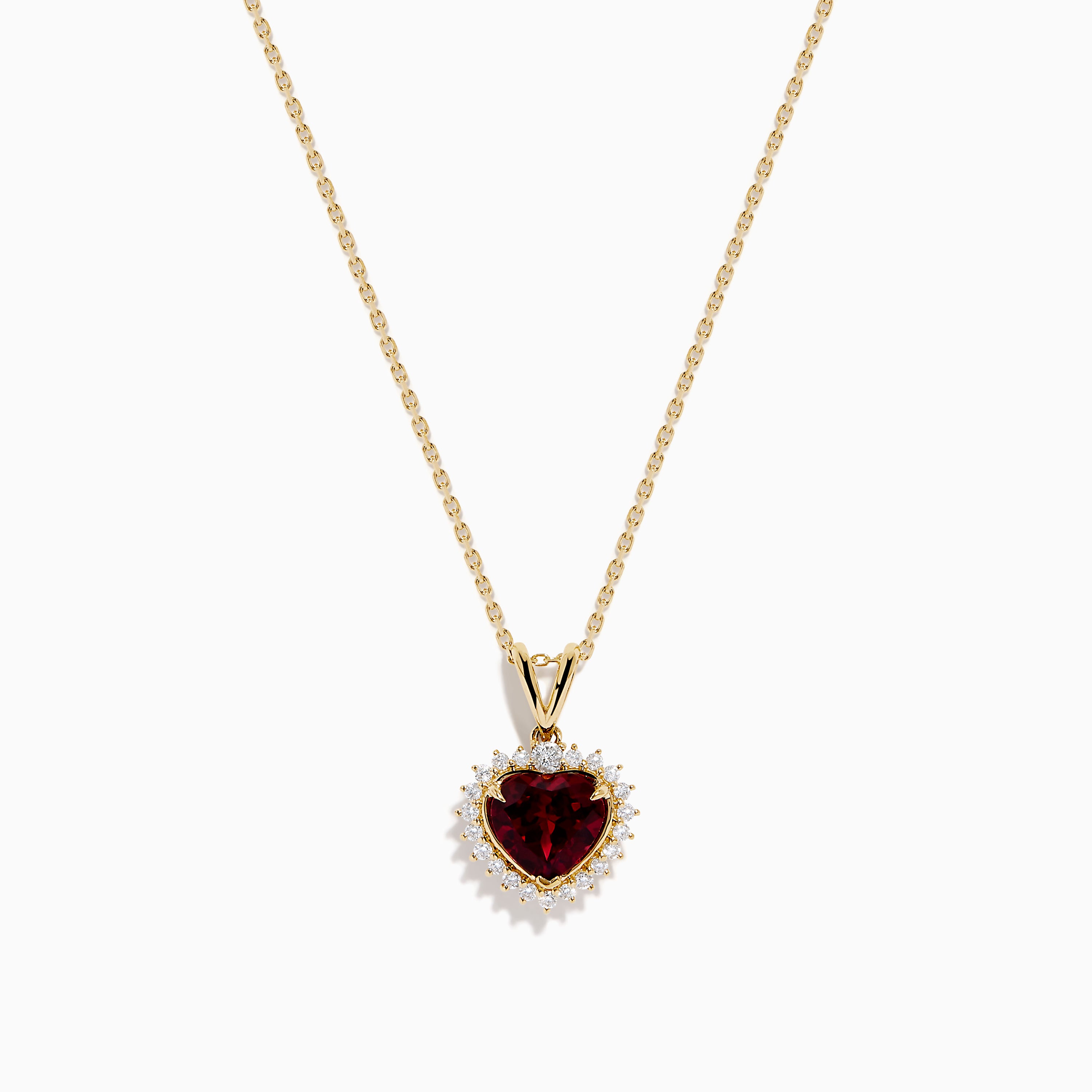 14 Karat Yellow Gold Rhodolite Garnet and Diamond Heart Pendant 