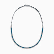 14K White Gold Blue and White Diamond Three-Row Pavé Necklace