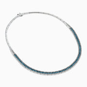 14K White Gold Blue and White Diamond Three-Row Pavé Necklace