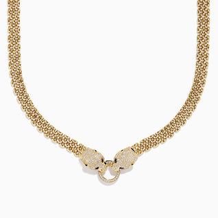 Signature 14K Yellow Gold Sapphire and Diamond Panther Necklace