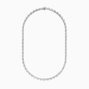 A close-up of the Classique 14K White Gold Diamond Tennis Necklace 7.92 TCW, showing rectangular diamond links evenly spaced along the chain, set in white gold, against a white background.