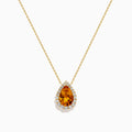 The Sunset 14K Yellow Gold Citrine and Diamond Pear Pendant features a pear-shaped citrine surrounded by sparkling diamonds on a yellow gold chain, displayed against a white background.