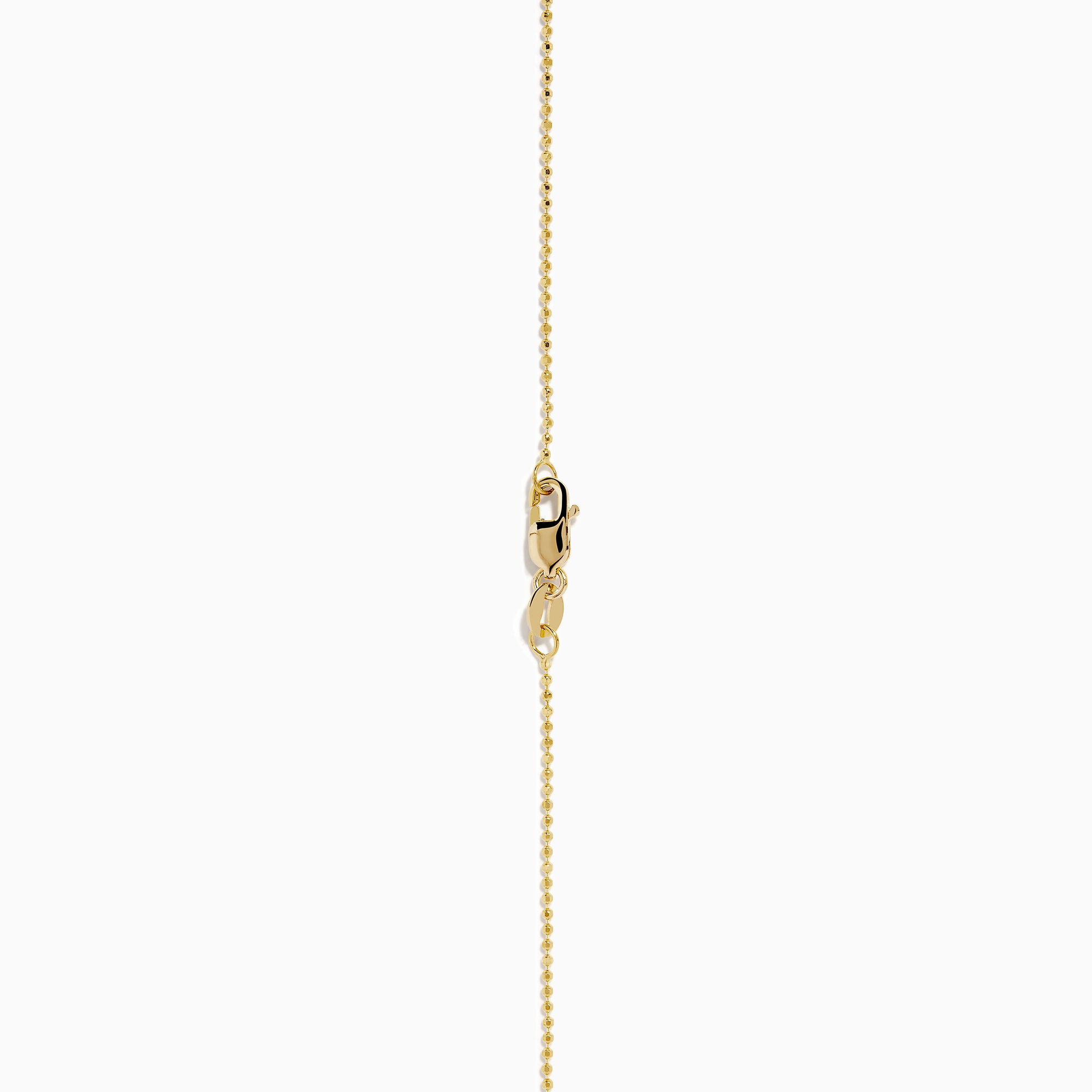 The 14K Yellow Gold Floating Diamonds Beaded Chain Necklace features five small, evenly spaced clear gemstones on a delicate yellow gold chain.