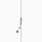 The 18K White Gold Diamond Love Knot Necklace features a central round diamond pendant encircled by intertwining loops of smaller diamonds in a stunning knot-inspired design.
