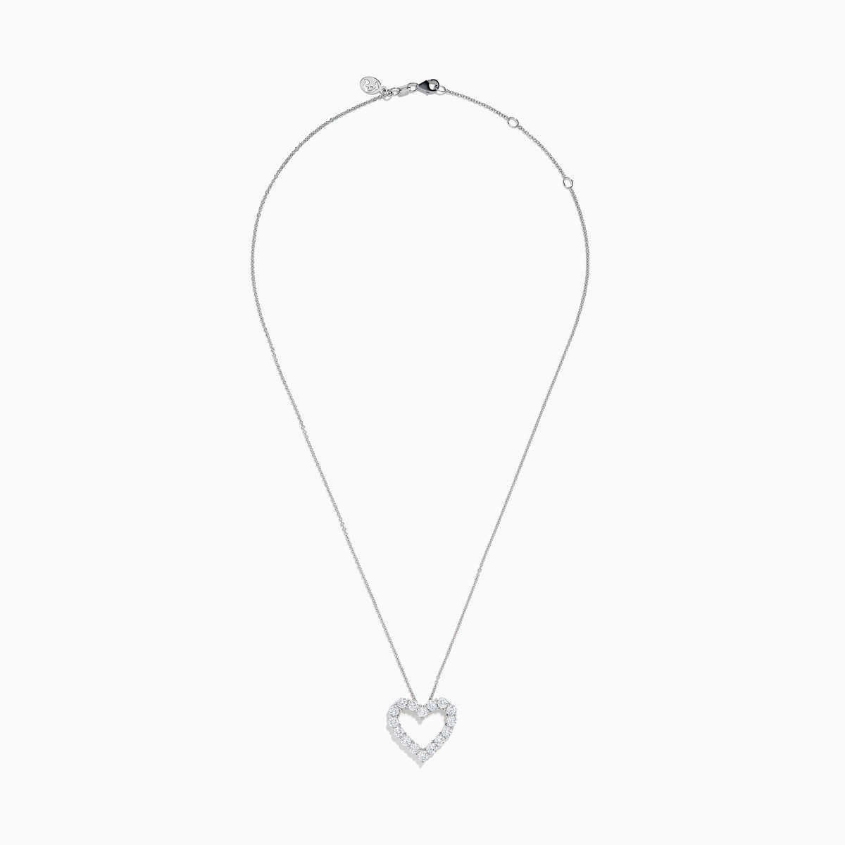The Lab Grown Diamond 1.96ct Heart Pendant in 14K White Gold features a heart-shaped pendant outlined with sparkling lab grown diamonds, showcased against a plain white background.