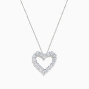 The Lab Grown Diamond 1.96ct Heart Pendant in 14K White Gold features a heart-shaped pendant outlined with sparkling lab grown diamonds, showcased against a plain white background.